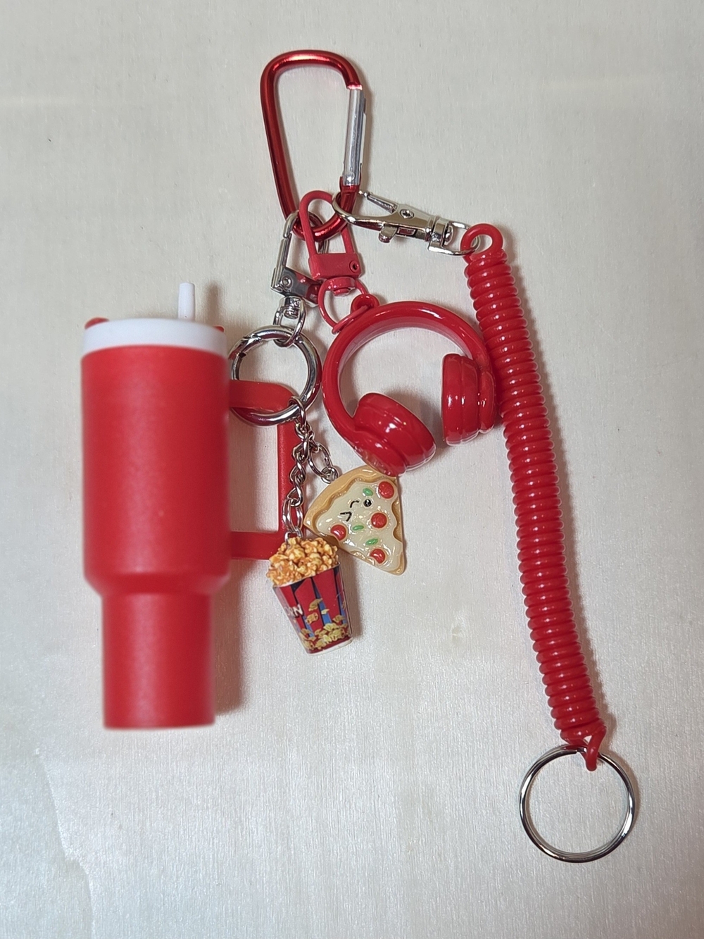 NEW Stanley Tumbler Pill Holder Keychain Red Pizza Popcorn Headphone Charm Set